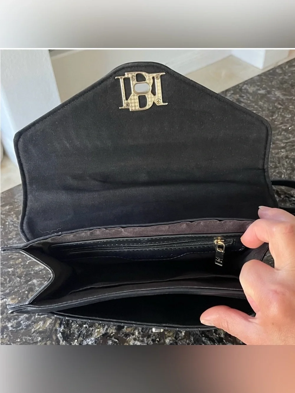 Badgley Mischka Black Quilted Satchel with Gold Chain and Logo
